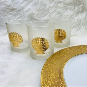 Mid century gold clam frosted glass set of 3